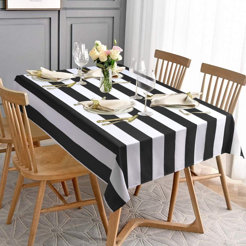 ASPMIZ Black and White Striped Tablecloth for Rectangle Tables, Geometric Stripe Waterproof Table Cloth for Kitchen Dining Room, Polyester Tablecloth Rectangle 60â€ x 120â€ - Image 1
